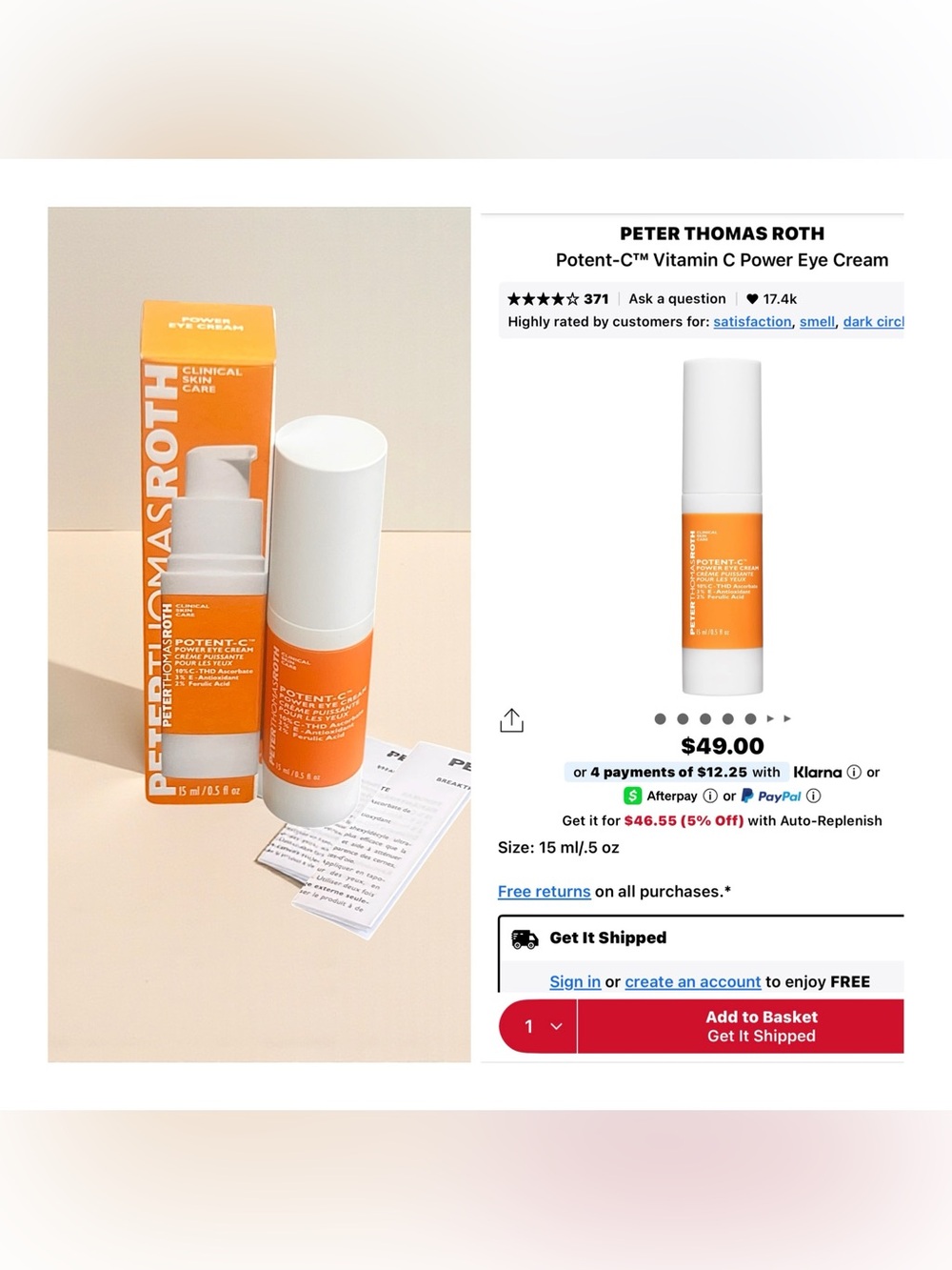 Peter Thomas Roth Potent-C Vitamin C Power Eye Cream 15ml / 0.5 fl oz. NIB